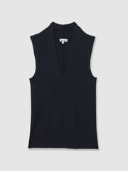 Reiss Navy Kimmy Knitted Sleeveless V-Neck Vest - Image 2 of 5