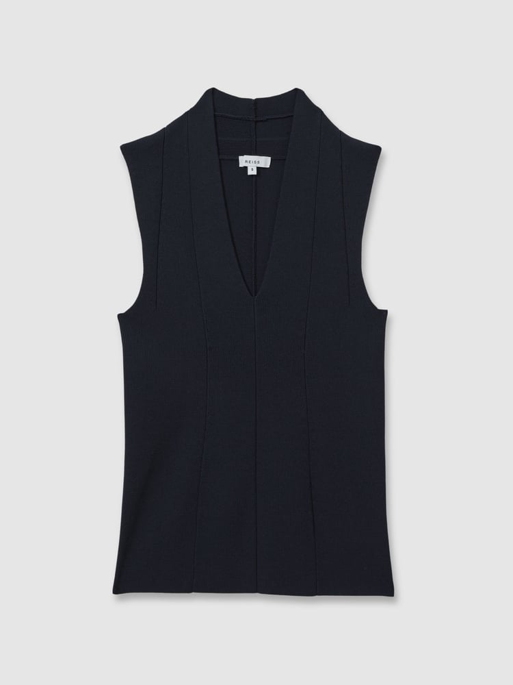 Reiss Navy Kimmy Knitted Sleeveless V-Neck Vest - Image 2 of 5