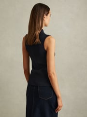 Reiss Navy Kimmy Knitted Sleeveless V-Neck Vest - Image 4 of 5