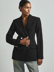 Reiss Black Honor Double Breasted Corset Stitch Blazer - Image 1 of 5