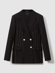 Reiss Black Honor Double Breasted Corset Stitch Blazer - Image 2 of 5