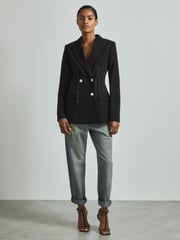 Reiss Black Honor Double Breasted Corset Stitch Blazer - Image 3 of 5