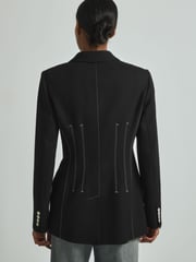 Reiss Black Honor Double Breasted Corset Stitch Blazer - Image 4 of 5