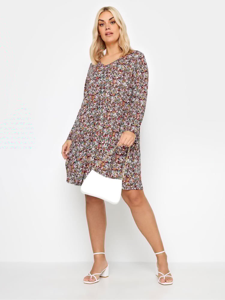 Yours Curve Red Ditsy Floral Mini Dress - Image 2 of 4