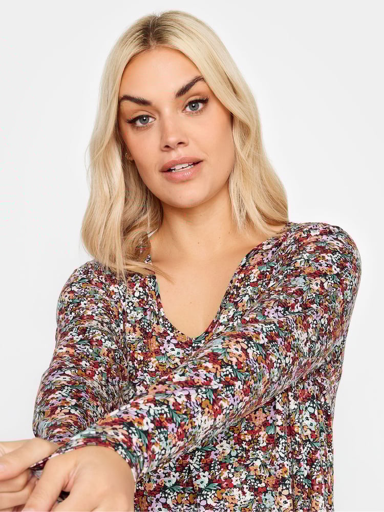 Yours Curve Red Ditsy Floral Mini Dress - Image 4 of 4