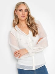 Long Tall Sally Cream Dobby Frill Blouse - Image 1 of 4
