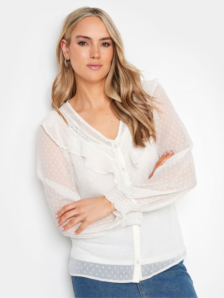 Long Tall Sally Cream Dobby Frill Blouse - Image 1 of 4