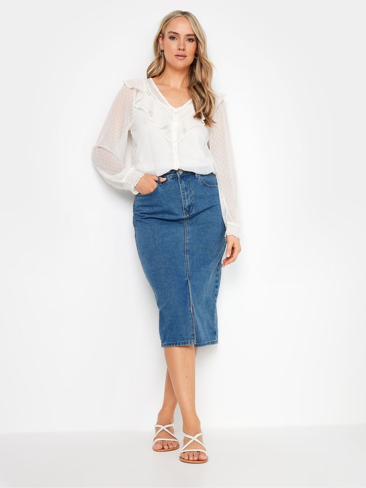 Long Tall Sally Cream Dobby Frill Blouse - Image 2 of 4