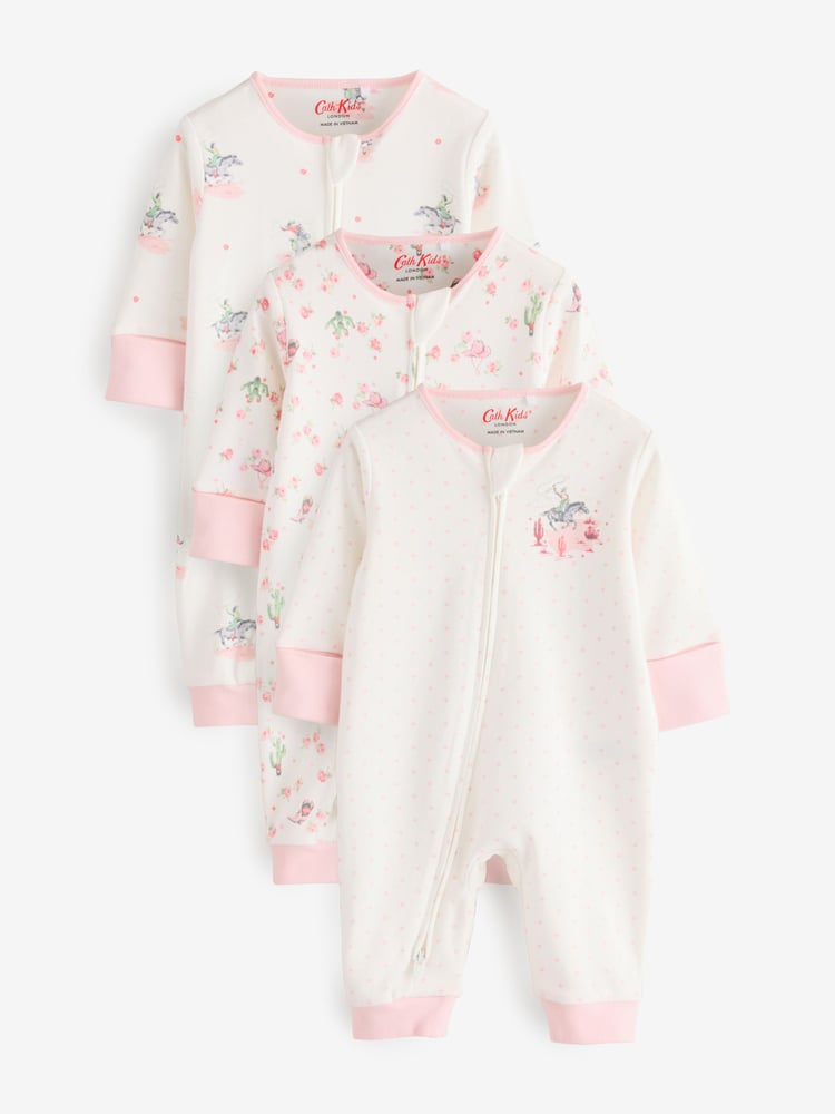 Pink/White Cath Kidston Floral Baby 100% Cotton Sleepsuits 3 Pack - Image 1 of 6