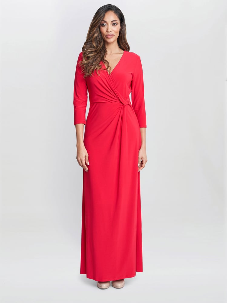 Gina Bacconi Red Celine Jersey Wrap Maxi Dress - Image 1 of 5
