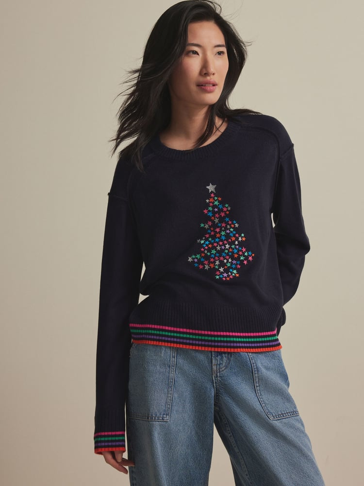 Navy Blue Tree Knitted Christmas Jumper - Image 1 of 8