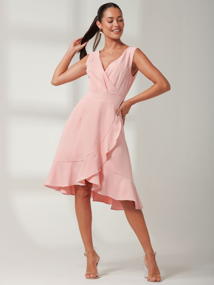 Jolie Moi Pink Wrap Frill Hem Midi Dress - Image 1 of 7