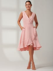 Jolie Moi Pink Wrap Frill Hem Midi Dress - Image 3 of 7