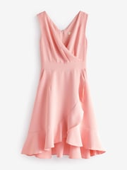 Jolie Moi Pink Wrap Frill Hem Midi Dress - Image 7 of 7