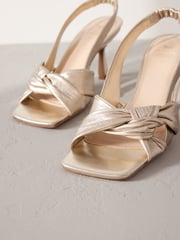 Gold Premium Leather Side Twist Square Toe Sandals - Image 11 of 11