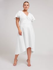 Yours Curve White LONDON Curve Dipped Hemline Jacquard Dress - Image 1 of 5