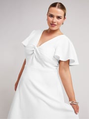 Yours Curve White LONDON Curve Dipped Hemline Jacquard Dress - Image 2 of 5