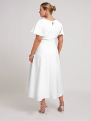 Yours Curve White LONDON Curve Dipped Hemline Jacquard Dress - Image 3 of 5
