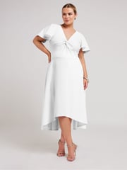 Yours Curve White LONDON Curve Dipped Hemline Jacquard Dress - Image 4 of 5
