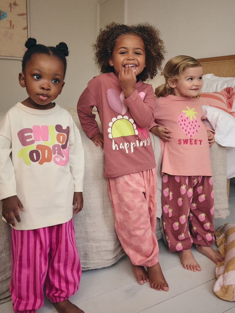 Pink Strawberry/ Checkerboard Printed Pyjamas 3 Pack (9mths-8yrs) - Image 1 of 11