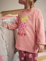 Pink Strawberry/ Checkerboard Printed Pyjamas 3 Pack (9mths-8yrs) - Image 5 of 11