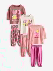 Pink Strawberry/ Checkerboard Printed Pyjamas 3 Pack (9mths-8yrs) - Image 6 of 11