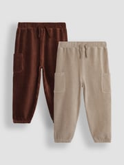 JoJo Maman Bébé Tan & Natural 2-Pack Velour Pocket Joggers - Image 1 of 5