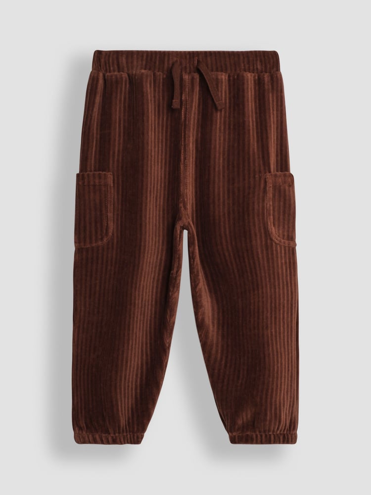 JoJo Maman Bébé Tan & Natural 2-Pack Velour Pocket Joggers - Image 2 of 5