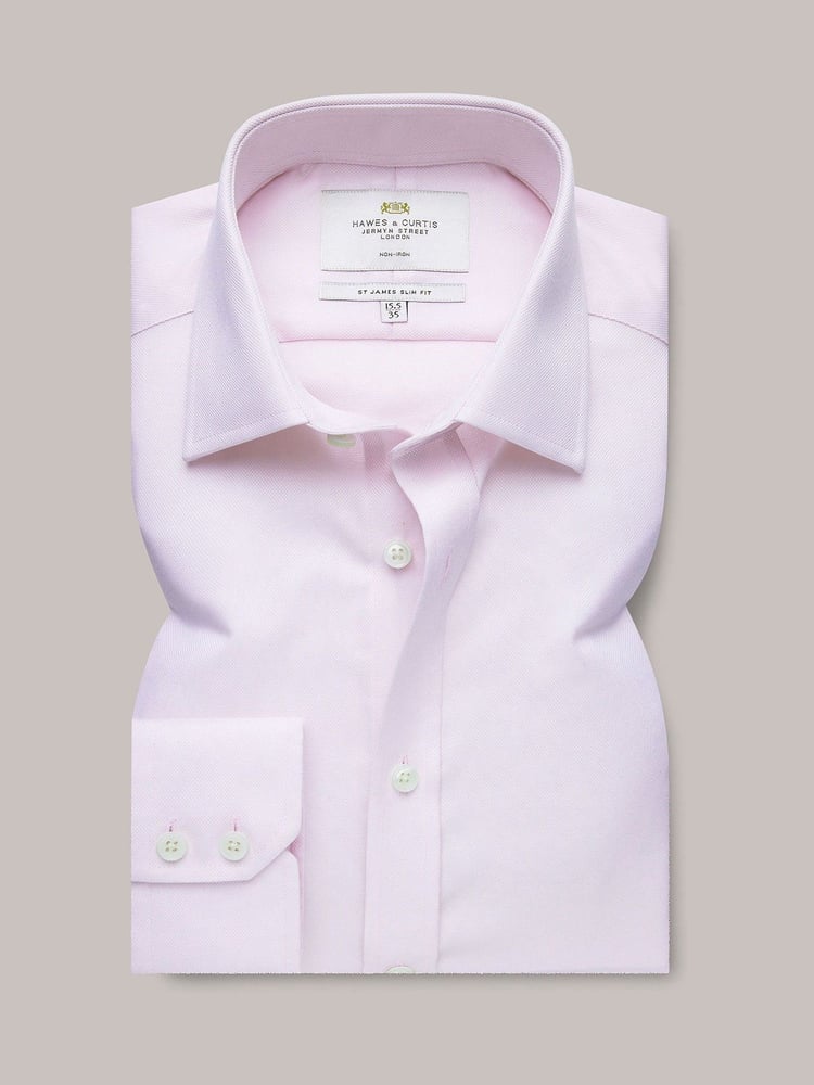 Hawes & Curtis Slim Pink  Non-Iron Pique 100% Cotton Shirt - Image 1 of 3