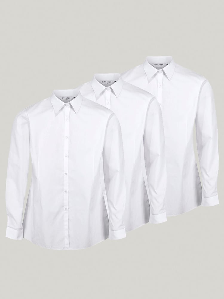 Trutex White Regular Fit Long Sleeve 3 Pack School Shirts - Image 2 of 7