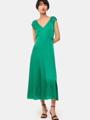 Whistles Green Arie Hammered Satin Midi Dress - Image 3 of 5