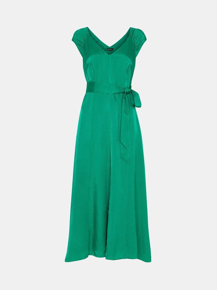 Whistles Green Arie Hammered Satin Midi Dress - Image 5 of 5