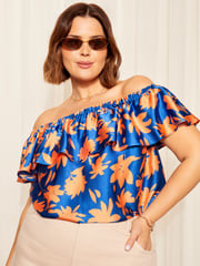 Curves Like These Blue Linen Look Bardot Top - Image 2 of 4