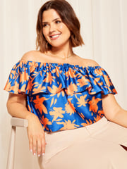 Curves Like These Blue Linen Look Bardot Top - Image 3 of 4