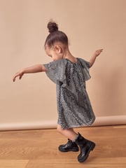 Charcoal Bow Sequin Party Angel Sleeve Dress (3mths-10yrs) - Image 1 of 7