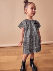 Charcoal Bow Sequin Party Angel Sleeve Dress (3mths-10yrs) - Image 2 of 7