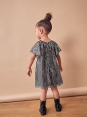 Charcoal Bow Sequin Party Angel Sleeve Dress (3mths-10yrs) - Image 3 of 7