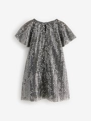Charcoal Bow Sequin Party Angel Sleeve Dress (3mths-10yrs) - Image 6 of 7