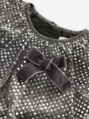 Charcoal Bow Sequin Party Angel Sleeve Dress (3mths-10yrs) - Image 7 of 7