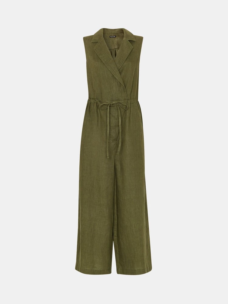 Whistles Green Bella Linen Wrap Jumpsuit - Image 5 of 5