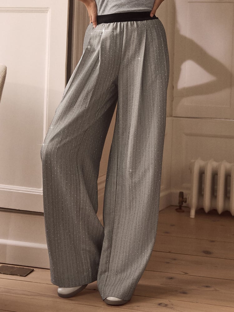 Grey Premium Pull On Diamonte Trousers - Image 1 of 6