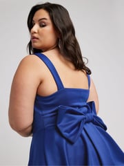 Yours Curve Blue Bow Back Peplum Top - Image 1 of 5