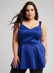 Yours Curve Blue Bow Back Peplum Top - Image 2 of 5