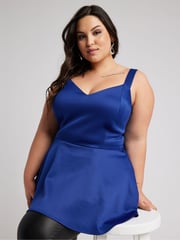 Yours Curve Blue Bow Back Peplum Top - Image 3 of 5
