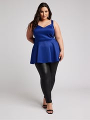 Yours Curve Blue Bow Back Peplum Top - Image 4 of 5