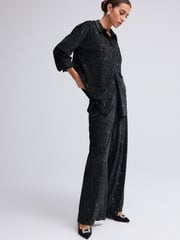 Black Sparkle Pinstripe Jersey Trousers - Image 1 of 6