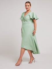 Yours Curve Green LONDON Curve Dipped Hemline Jacquard Dress - Image 1 of 5