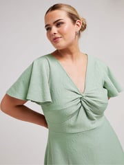 Yours Curve Green LONDON Curve Dipped Hemline Jacquard Dress - Image 2 of 5