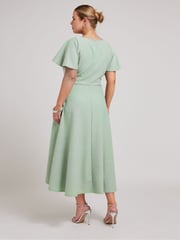 Yours Curve Green LONDON Curve Dipped Hemline Jacquard Dress - Image 3 of 5