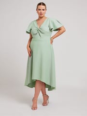 Yours Curve Green LONDON Curve Dipped Hemline Jacquard Dress - Image 4 of 5